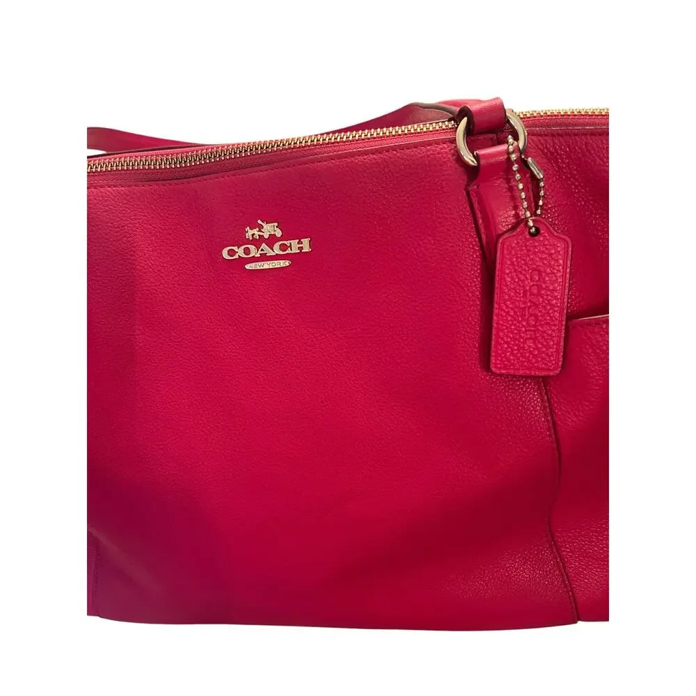 Coach Ava II Pebbled Leather Large Fuschia Gold Hardware Tote Purse
